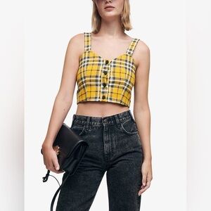 MAJE Loris Tartan Cropped Recycled-Cotton Top